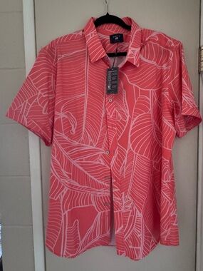Island Crew Orange Short-Sleeve Leaf Print Button-Down Aloha Shirt